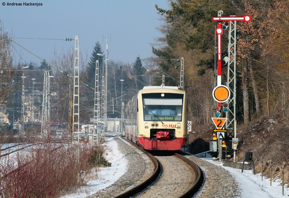 VT245;244 und 233 als HzL79894 (Brunlingen Bahnhof-Trossingen Bahnhof ) am Esig Villingen 30.1.11
