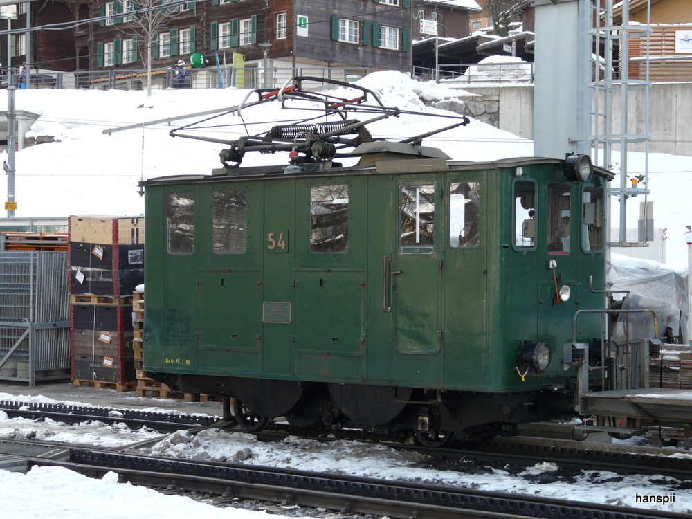 WAB - Oldtimer Lok He 2/2  54 im Bahnhofsareal von Lauterbrunnen am 26.01.2013