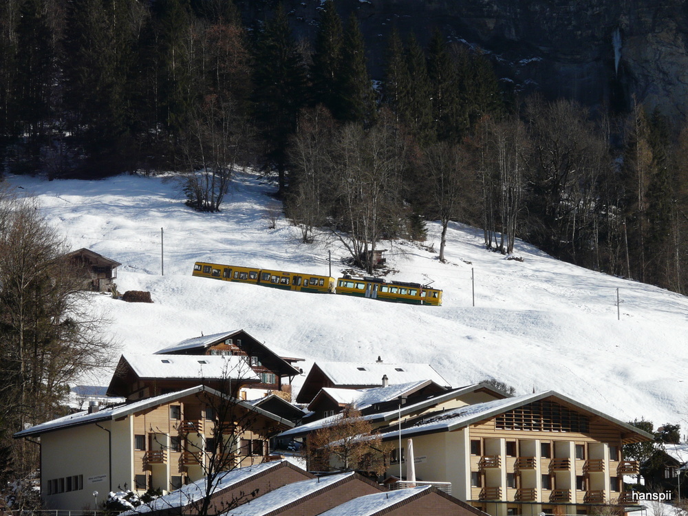 WAB - Zug unerwegs oberhalb von Lauterbrunnen am 26.01.2013