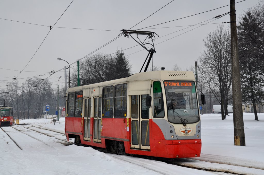 Wagen 733 der Tramwaje Śląskie S.A. in Ruda Śląska Chebzie (04.04.2013)
