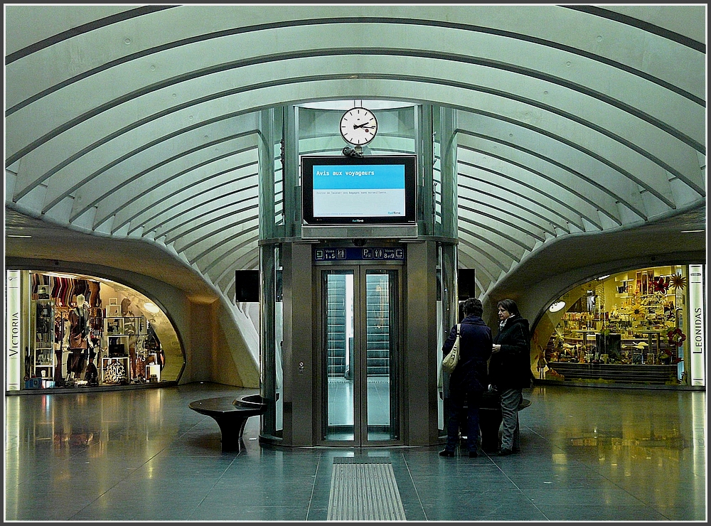 Warten auf den Lift am 28.03.10 im Bahnhof Lige Guillemins. (Jeanny)