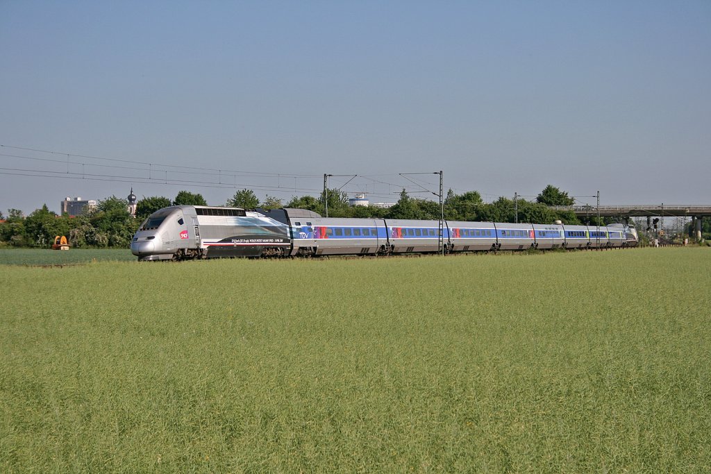 Weltrekord TGV 4402 als TGV 9566 Frankfurt(Main)Hbf - Paris-Est bei Gernsheim. 