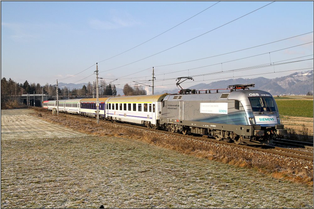 Werbelok 1116 038 Siemens fhrt mit EC 102  Polonia  von Villach nach Warschau.
Zeltweg