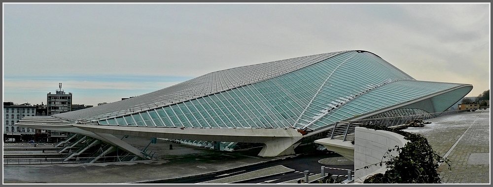 Wie ein riesiger Fremdkrper schmiegt sich der Bahnhof Lige Guillemins an die  Colline de Cointe  in der ehemaligen Industriestadt Lttich. 16.01.10 (Hans) 