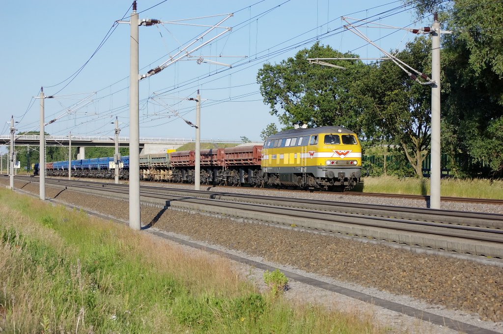 Wiebe-Lok Nr.6 (216 032-3) mit bunten GZ zwischen Growudicke und Rathenow. 26.06.2010