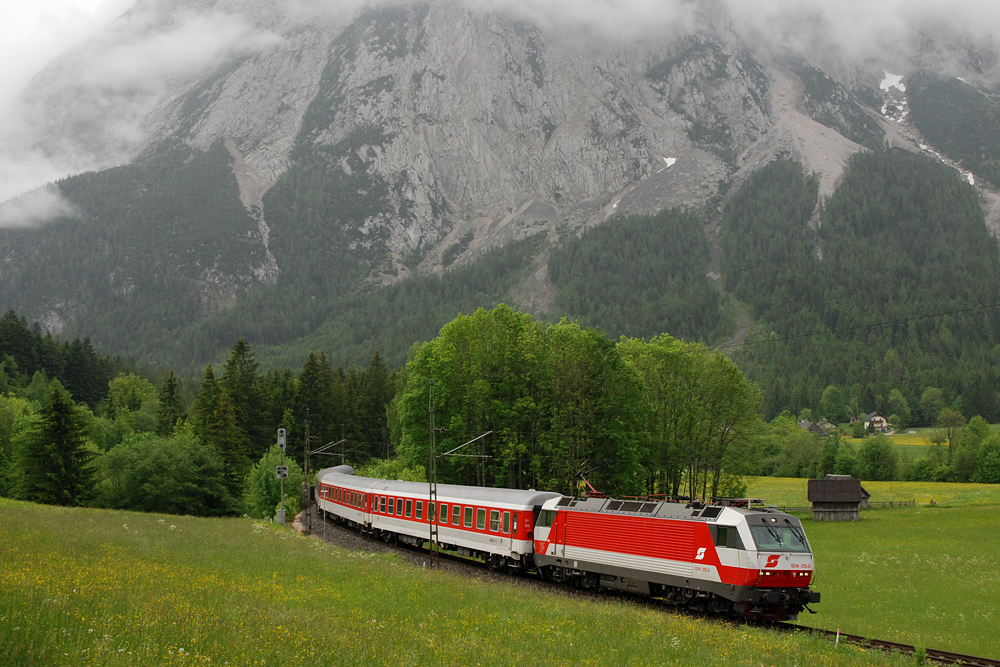 Wieder einmal eine neunstndige Tour fr ein einziges richtiges Foto: 1014 015 brachte am 30.05.2010 einen Sonderzug zum Narzissenfest in Bad Aussee und wurde am Einfahrsignal von Tauplitz aufgenommen. Etwas exotisch wirkt der Zug allerdings schon in dieser Ecke sterreichs.