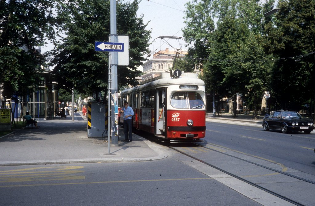 Wien WVB SL 1 (E1 4657) Parkring im Juli 1992.