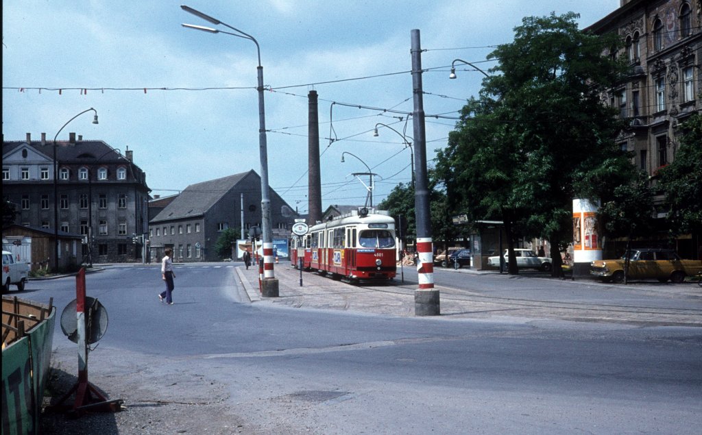 Wien WVB SL 167 (E1 4501) Columbusplatz im Juli 1977.