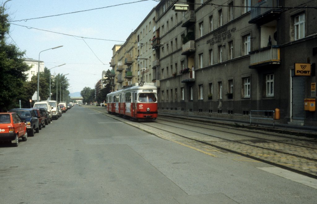 Wien WVB SL 21 (E1 4691) Wehlistrasse im Juli 1992.