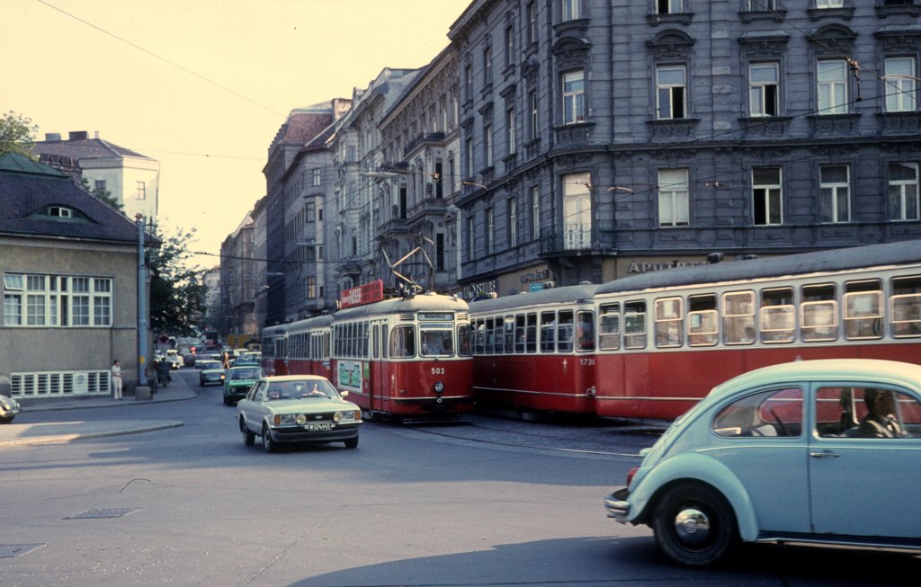 Wien WVB SL 43 (L 503) Hebragasse im Juli 1977.
