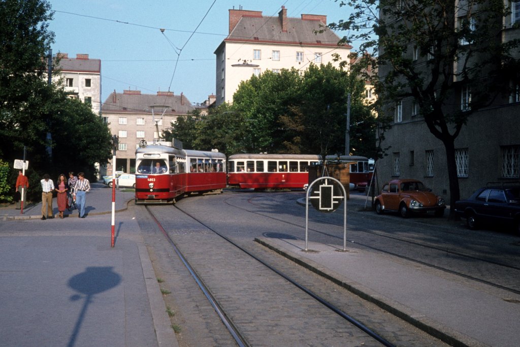 Wien WVB SL 66 (E1 4863) Migerkastrasse im Juli 1977.