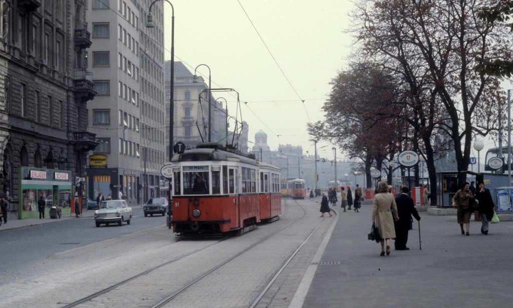 Wien WVB SL T (B 91) Franz-Josefs-Kai im Oktober 1978.