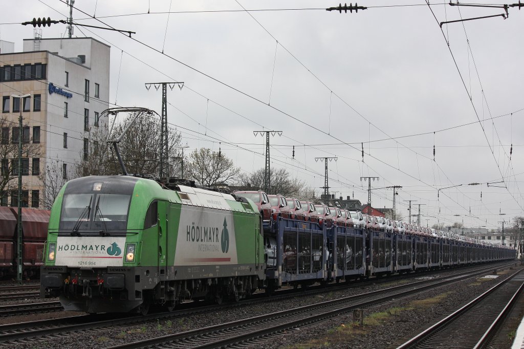 WLB 1216 954  Hdelmayr  am 7.4.12 mit einem Daciazug nach Aachen bei der Durchfahrt durch Kln-West.