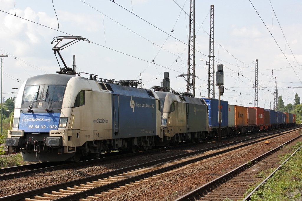WLB ES 64 U2-022 und WLB ES 64 U2-027 am 18.5.10 in Duisburg-Bissingheim
