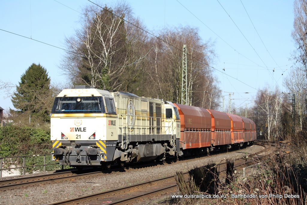 WLE 21 (Warsteiner) fhrt am 19. Mrz 2011 um 16:04 Uhr mit einem Gterzug durch Gelsenkirchen Buer Nord
