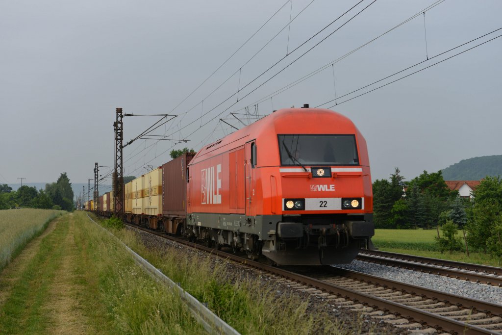 WLE 22 mit dem Warsteiner-Zug am 02.06.2012 unterwegs bei Himmelstadt.
