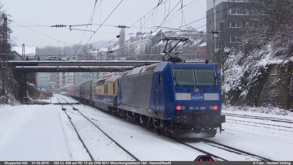 Wuppertal Hbf 01.02.2010 185-CL-009 ERB 9011 Mnchengladbach Hbf - Hamm(Westf)auf RE 13 Maas-Wupper-Express - Eurobahn-Ersatzverkehr
