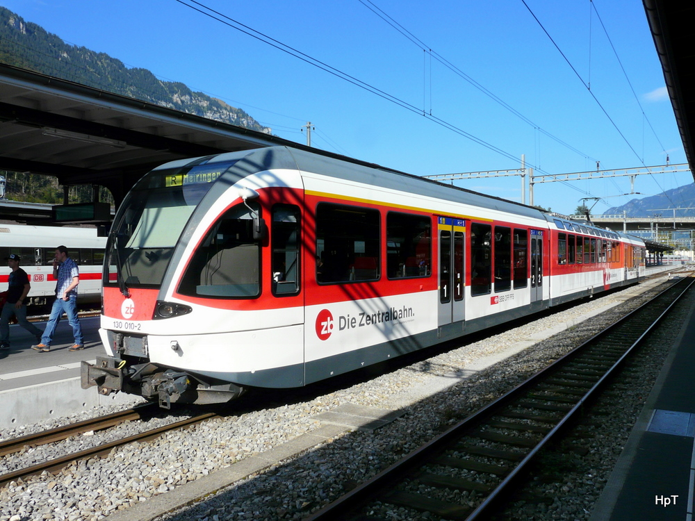 zb - Triebwagen ABe 130 010-2 als Regio von Interlaken nach Meiringen im Bahnhof von Interlaken Ost am 16.09.2011