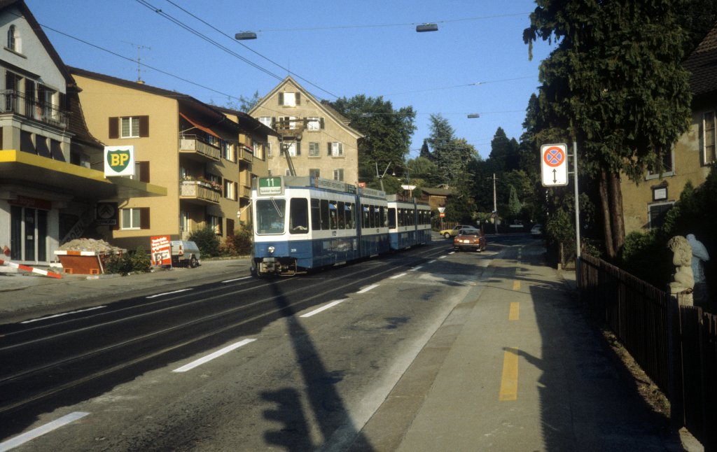 Zrich VBZ Tram 11 (Be 4/6 2036) Forchstrasse / Rehalpstrasse im Juli 1983.