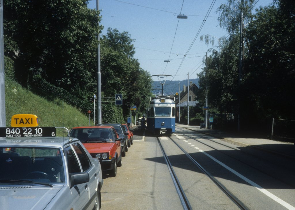 Zrich VBZ Tram 13 (Be 4/6) Limmattalstrasse / Eschergutweg im August 1986.