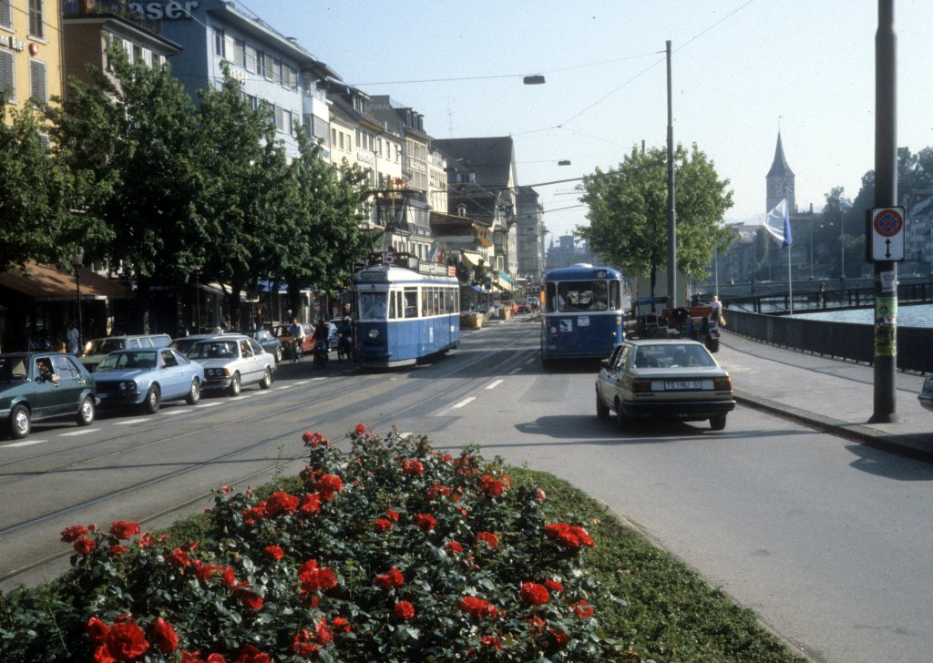 Zrich VBZ Tram 15 Limmatquai / Central im August 1986.