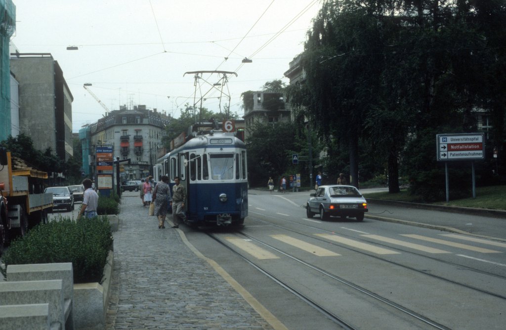 Zrich VBZ Tram 6 (Be 4/4 1401) Rmistrasse / ETH Zentrum im August 1986.