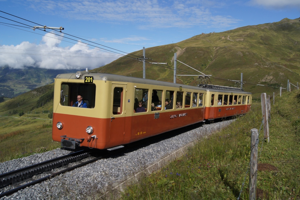 Zug 201 mit dem Bt 25 an der Spitze befindet sich am 13.8.11 oberhalb von der Kleinen Scheidegg. 