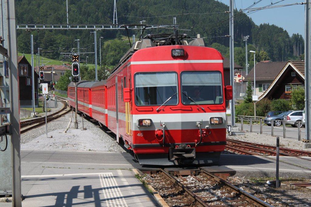 Zug aus Gossau kommend bei der Einfahrt in den Bhf.Appenzell/AI 16.07.13