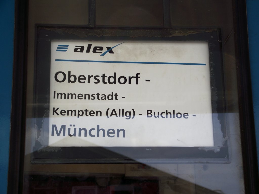 Zuglaufschild des ALEX Sd am 26.07.13 in Oberstdorf 