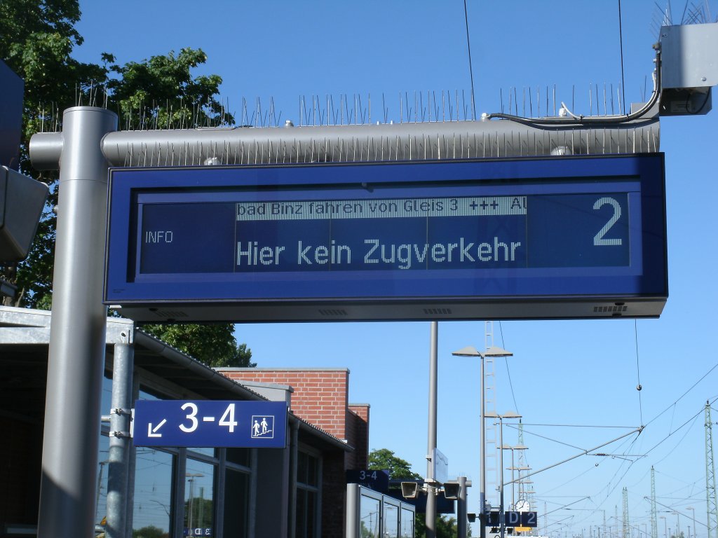 Zugzielanzeiger,am 06.Juni 2013,in Bergen/Rgen.