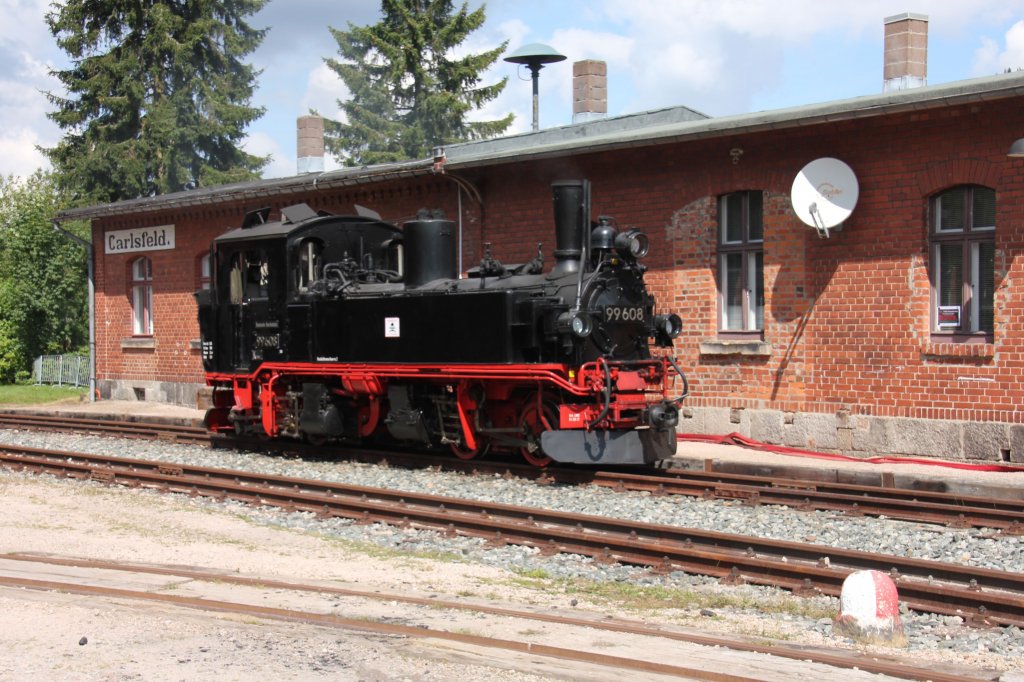 Zum Wcd-Fest 2012 dampfte es auch wieder mal in Carlsfeld.Mit 99 608 der SDG konnte man auf dem Fhrerstand mitfahren.12.08.2012.
