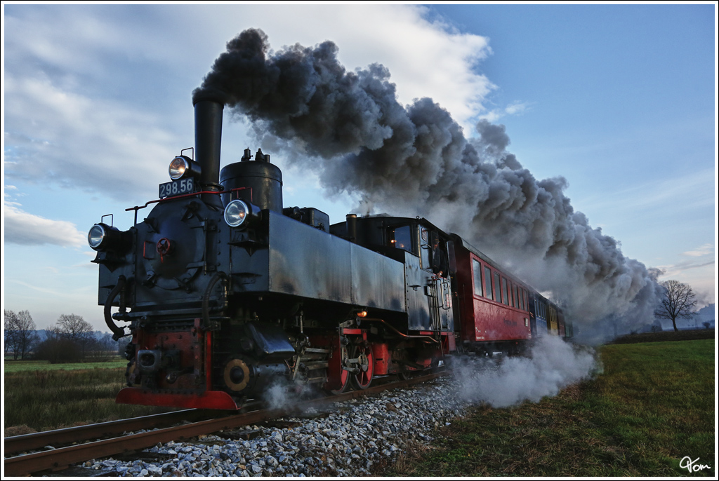 Zur 120 Jahr Feier der Stainzerbahn, fuhr am 26.11.2012 ein Jubilumszug mit der Dampflok 298.56, von Stainz nach Preding und wieder retour. 
Herbersdorf 