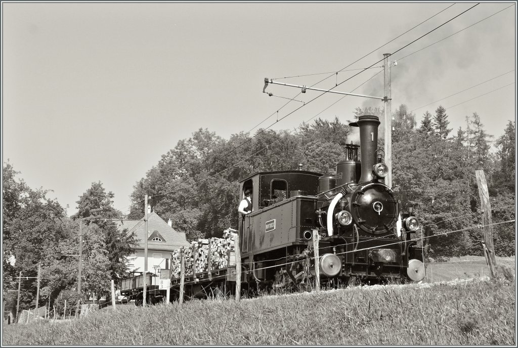 Zur MOB'stalgie gab es sogar einen kleinen Dampf-Güterzug. 
Bei Chaulin, den 9. Sept. 2012