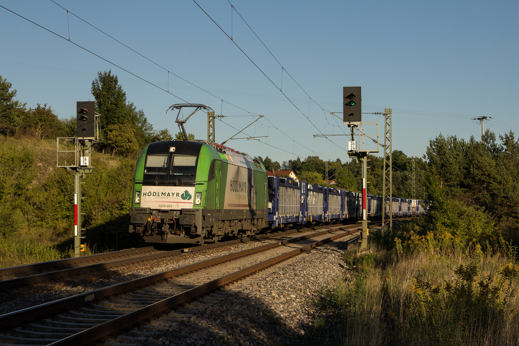 Zwar nicht unbedingt die sch�nste Stelle an der KBS 880,aber so ein H�dlmeyr Taurus macht sich bei tiefstehender Abendsonne doch ganz gut dort.;-)
(1216 954,fotografiert am 9.9.2012)