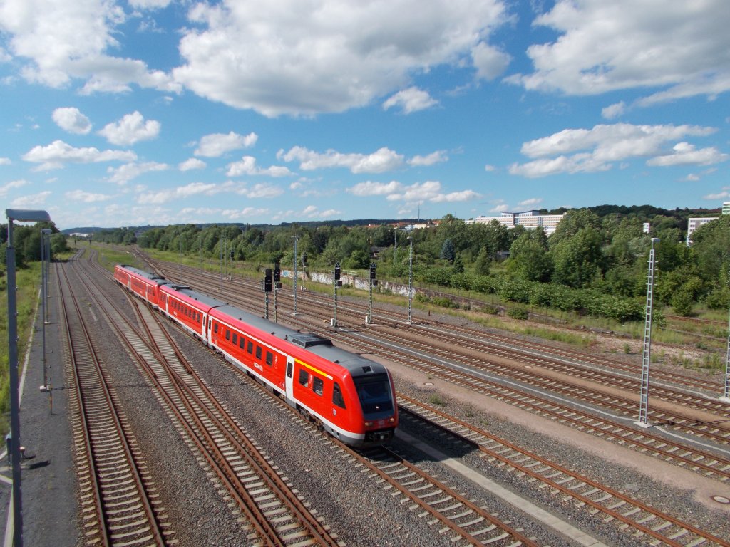 Zwei 612er kommen auf dem Weg von Erfurt nach Gera an der Eselsbrcke vorbei. Gera 22.6.2013