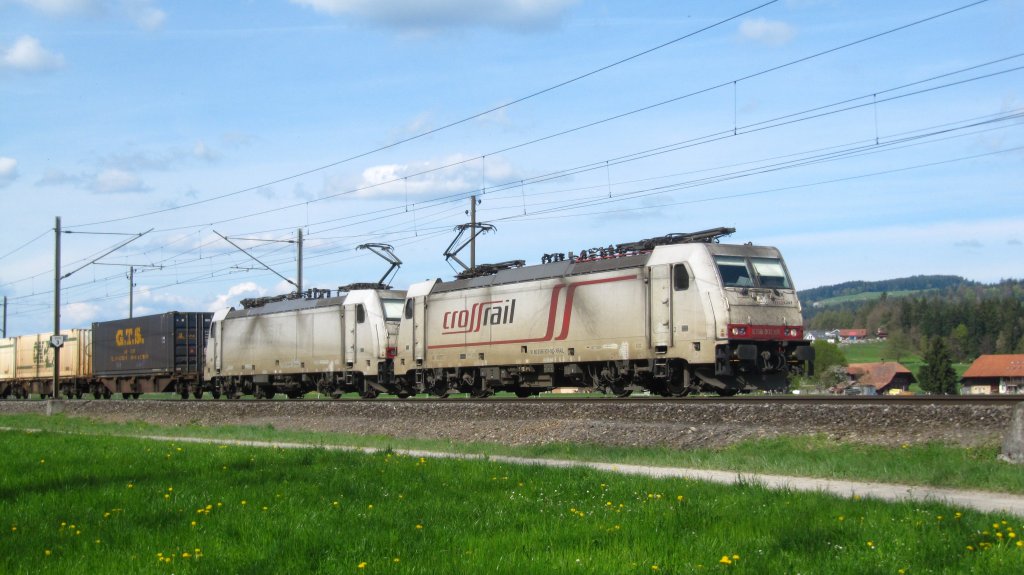 Zwei BR 186 mit GZ bei Kiesen am 13.04.2011