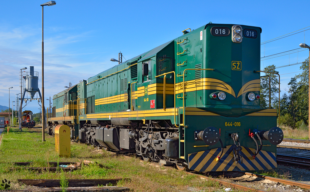 Zwei Dieselloks der Serie 644 warten in Pragersko auf Neuauftrag. /28.9.2012