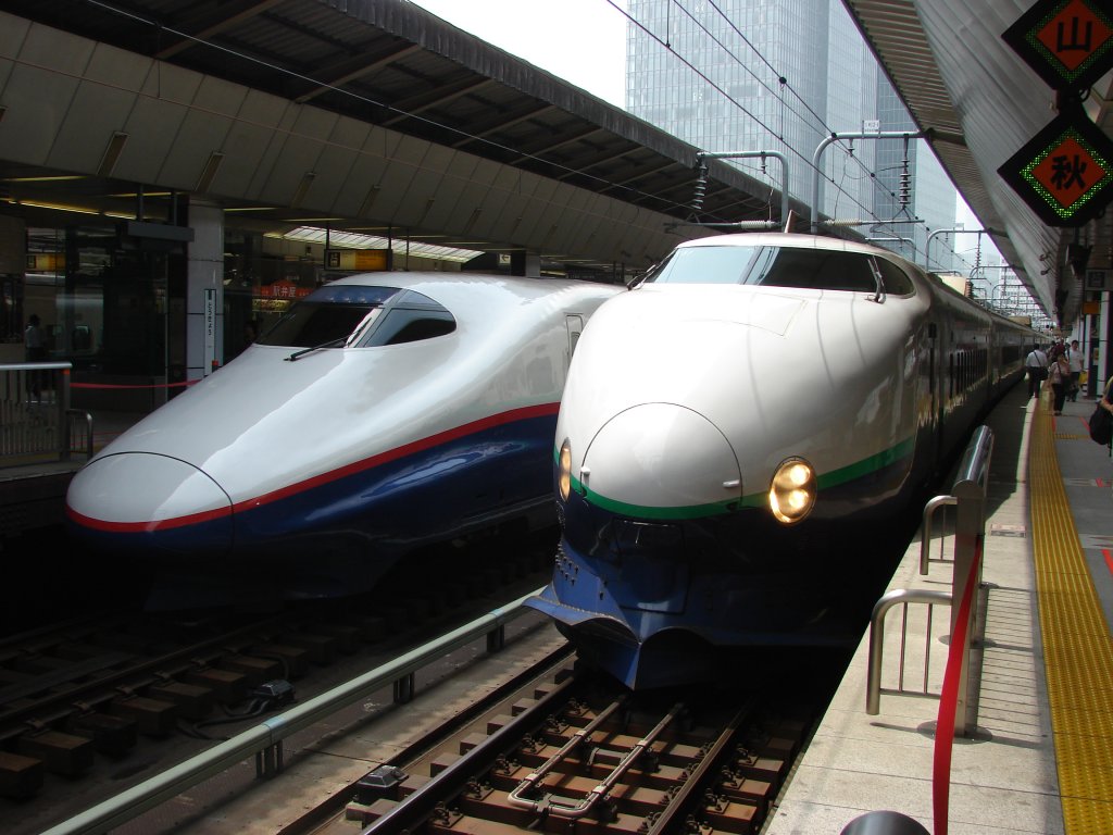 Zwei Shinkansen fr die Strecken nach Norden in Tokyo (  Hauptbahnhof  ) der Rechte ist noch aus der Serie 200 - 28/06/2007