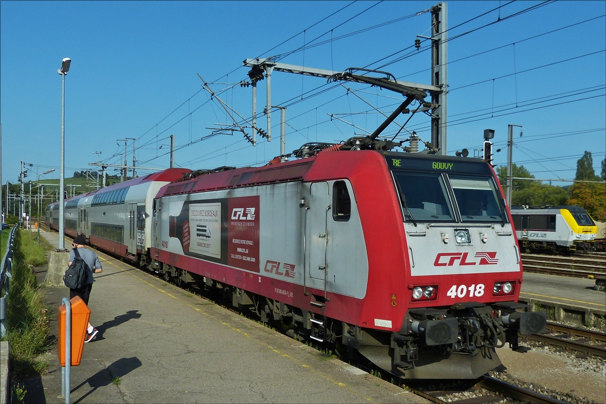 . CFL 4018 schiebt ihren zug aus dem Bahnhof von Ettelbrck in Richtung Norden und beddient dabei alle Bahnhfe bis zum belgischen Grenzbahnhof Gouvy.  29.08.2017    (Hans)