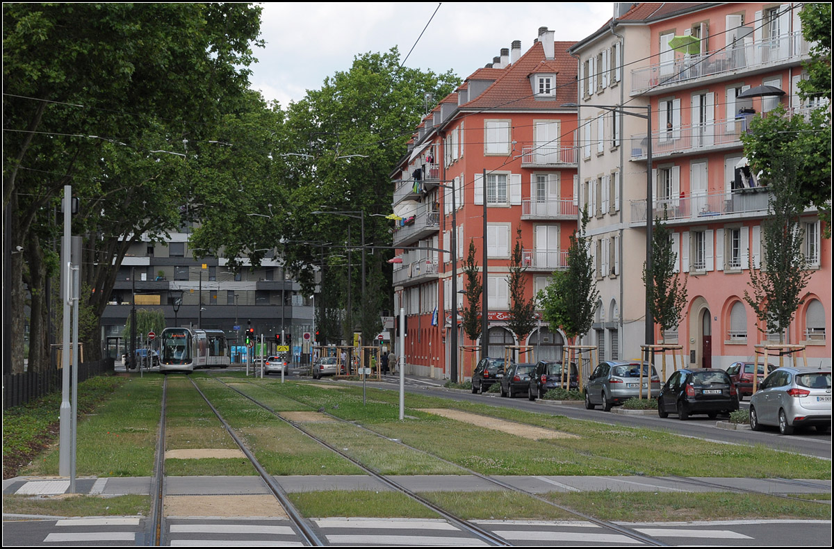 . Die Tram begrünt die Stadt -

Durch die Tram wurde nahe der Haltestelle Port du Rhin die Straße zur Grünfläche. Für die hier wendende Züge liegt hier noch ein drittes Gleis. Die planerische Einbindung neuer Straßenbahnstrecken in das urbane Umfeld in den französischen Städten wertet die Straßenzüge dort immer sehr schön auf.

25.06.2017 (J)