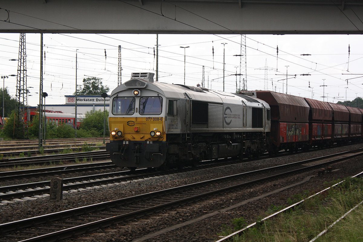 # Duisburg-Entenfang 35
Die Class 66 (077 008-6) mit einem Güterzug vom Norden kommend durch Duisburg-Entenfang in Richtung Ratingen.

Duisburg-Entenfang
02.06.2018
