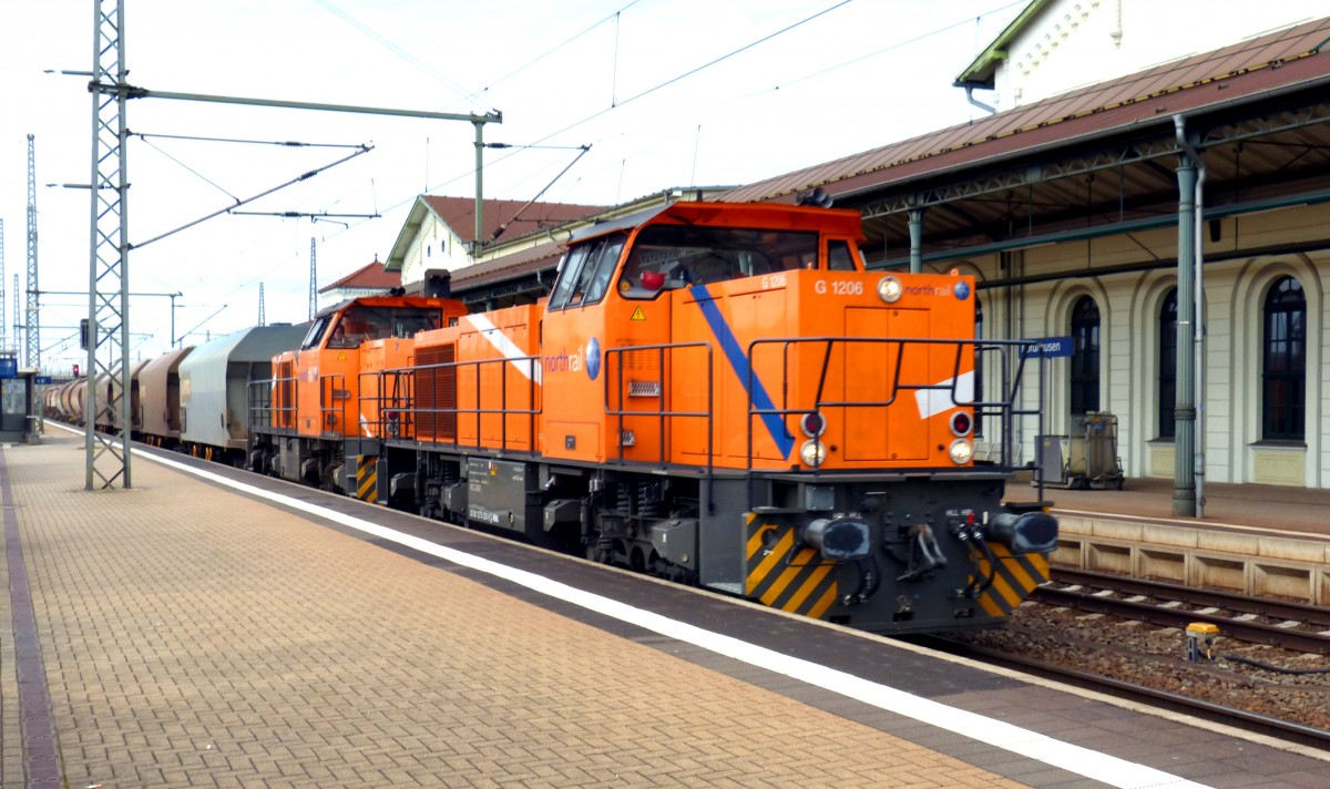  MAK G 1206 und G 1000 von Northrail mit dem Dolomitzug Scharzfeld (Sdharz) - Bitterfeld in Nordhausen 15.02.2014