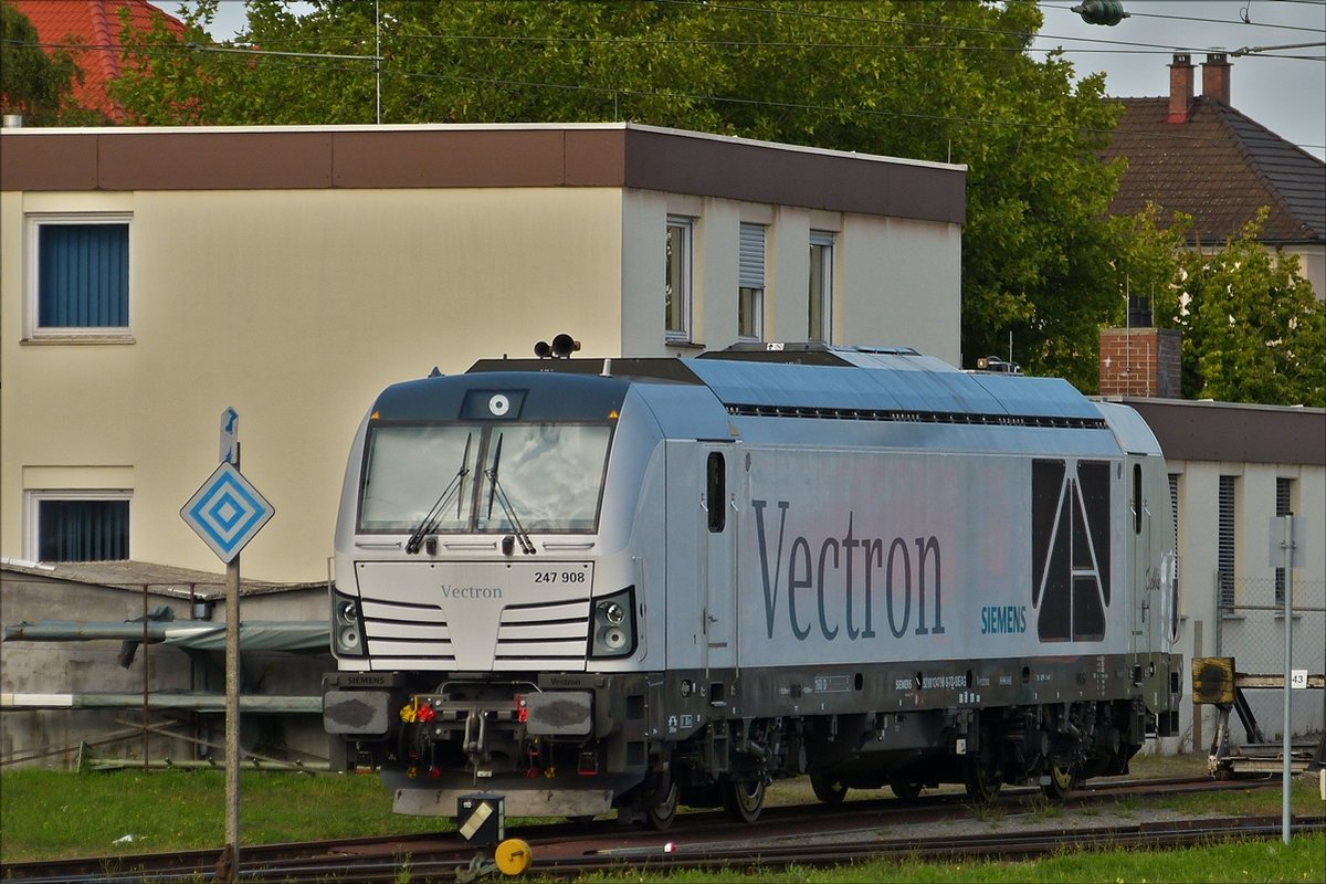 . Siemens Vectron 247 908 steht im Bahnhofsbereich von Singen abgestellt.  03.09.2017.  (Hans)