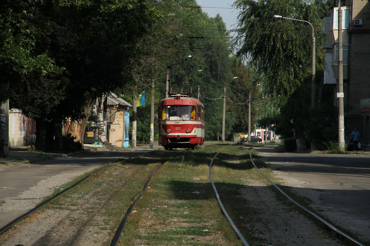  Tatra T3 am 7 August 2016 in Zaporoshje in auf der ra ta ta tam Strecke.