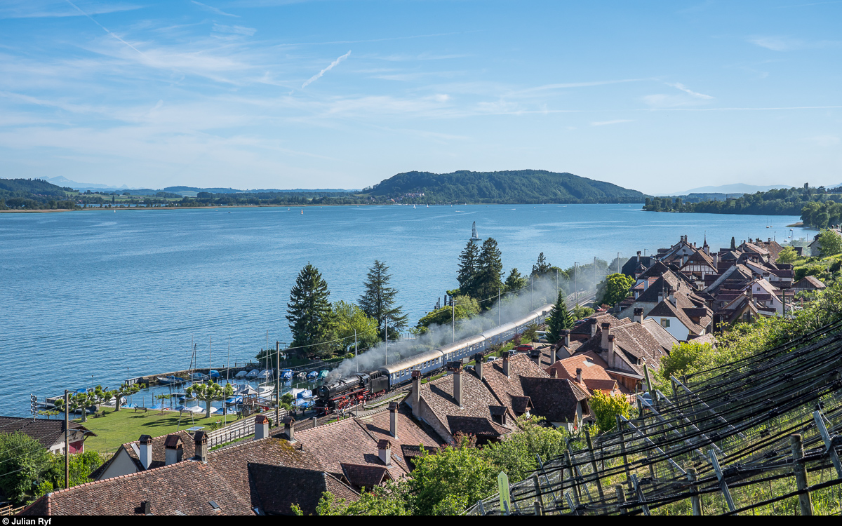 01 202 des Vereins Pacific 01 202 am 8. Juni 2019 auf dem Weg von Genève nach Lyss bei der Durchfahrt in Ligerz.