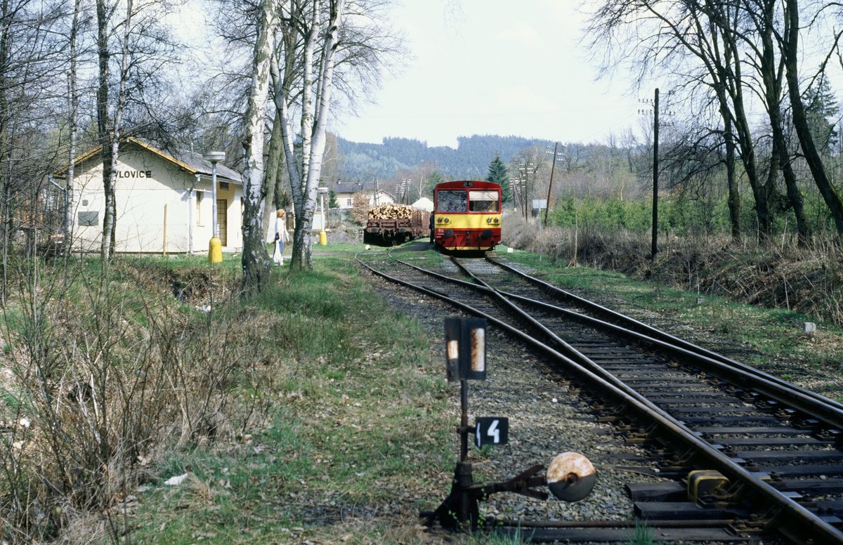 01.11.1993, Tschechien, Auf der Heimfahrt von Pilsen haben wir hier am Haltepunkt Havlovice bei Domaslice (Taus) noch ein paar Fotos geschossen. Die Strecke war eine Lokalbahn von Taus nach Tachau