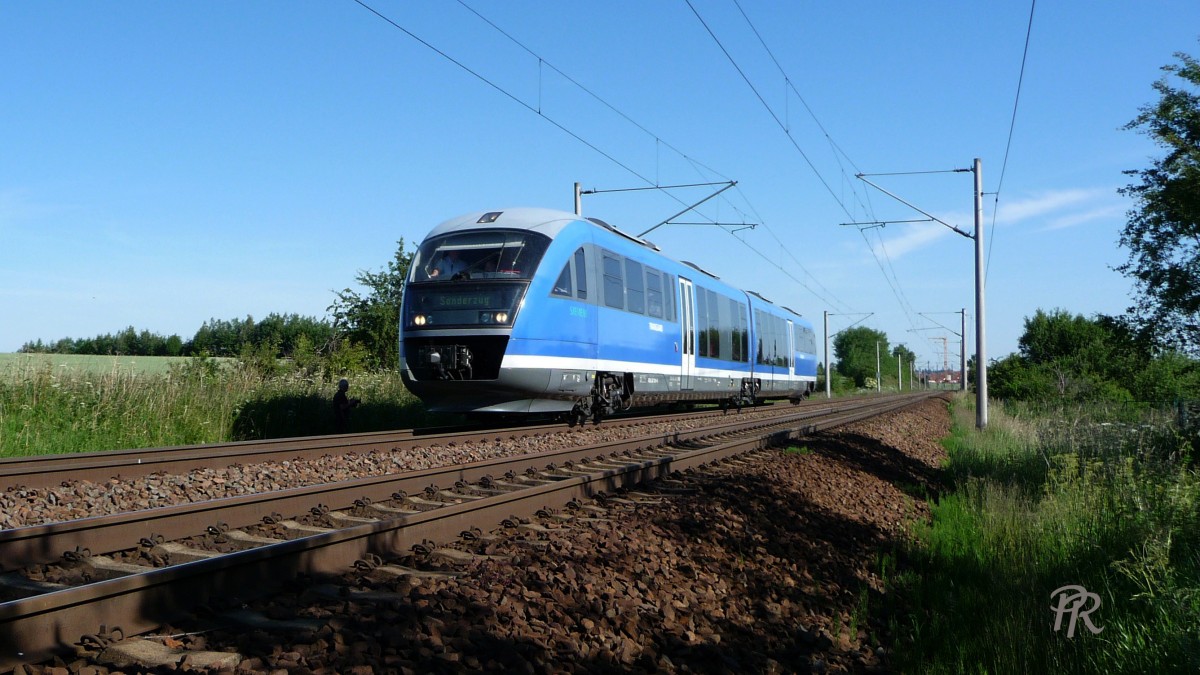 07.06.2014 Trainguard ETCS Zug unterwegs zum DDM Pfingsttreffen.
Hier bei Neumark/Sachs.