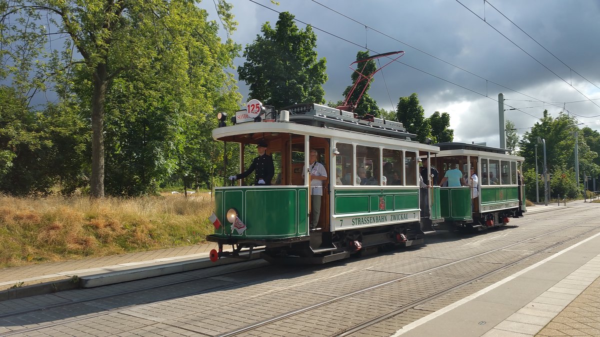10.07.2019 / Historischer Triebwagen 7 der Zwickauer Straßenbahn während einer Sonderfahrt.