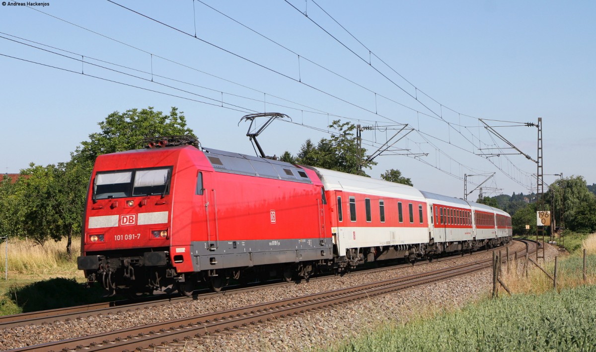 101 091-7 mit dem CNL 473 (Koebenhavn H-Basel SBB) bei Kolmarsreute 16.6.14