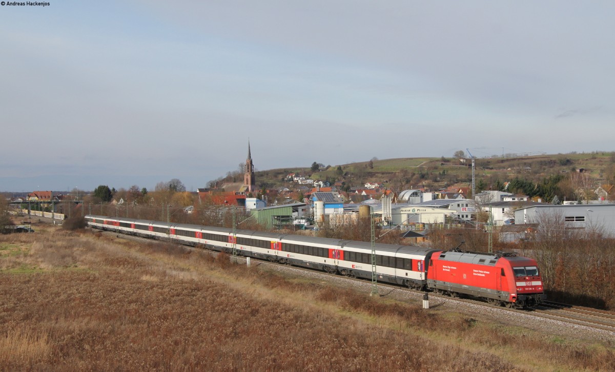 101 108-9 mit dem EC 7 (Hamburg-Altona-Zürich HB) bei Teningen 15.1.14